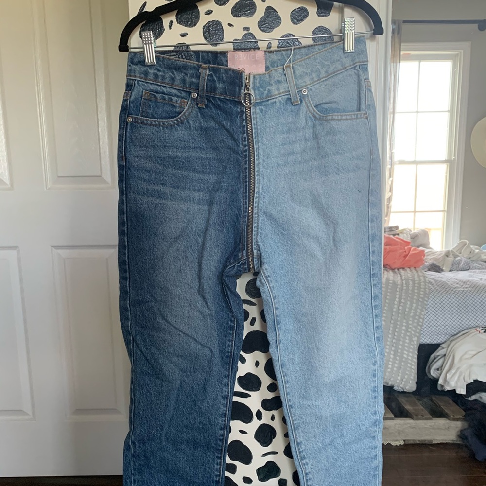 Revice dual colored jeans with zipper